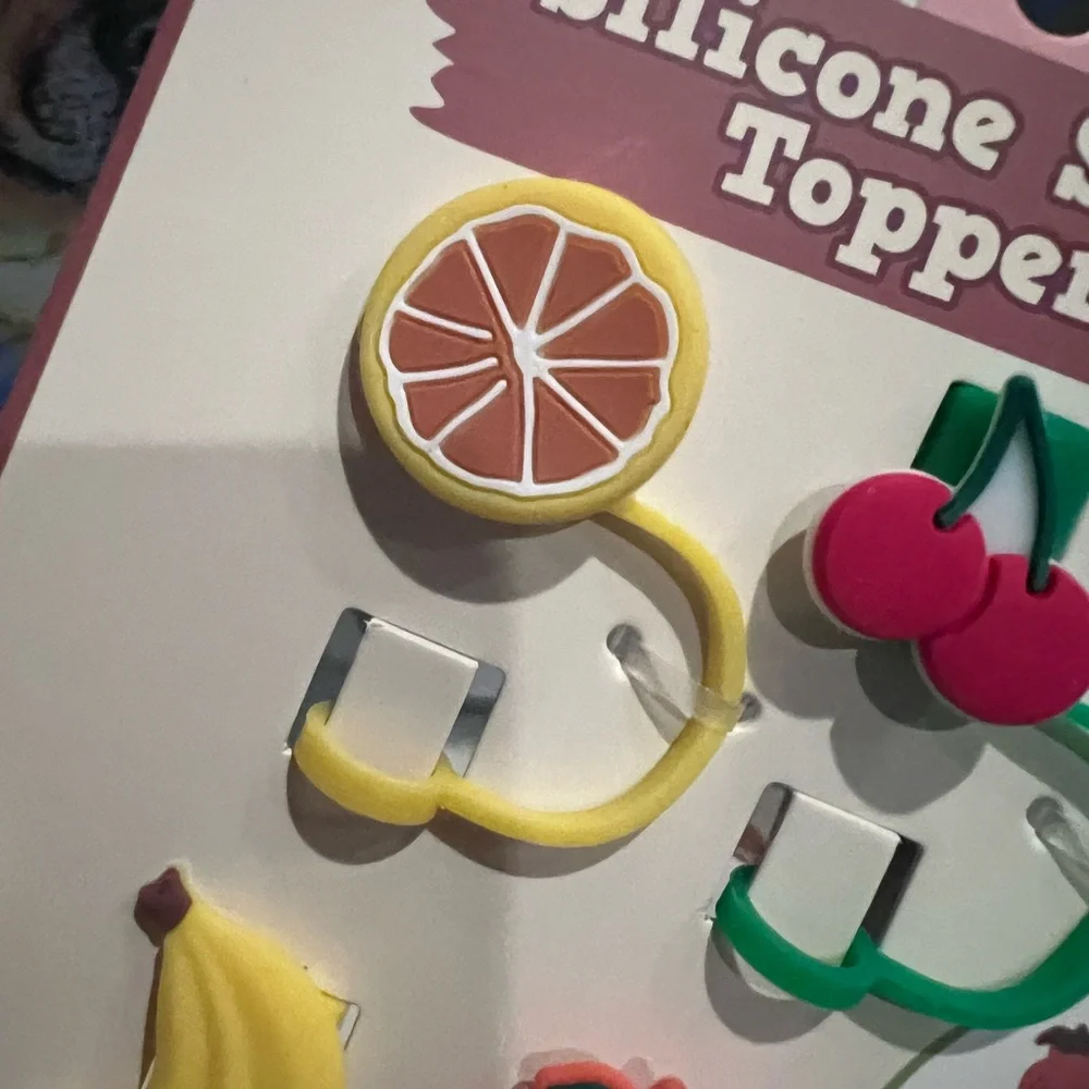 STRAW TOPPERS Fruit Designed Silicone Set of 8 Toppers NWT